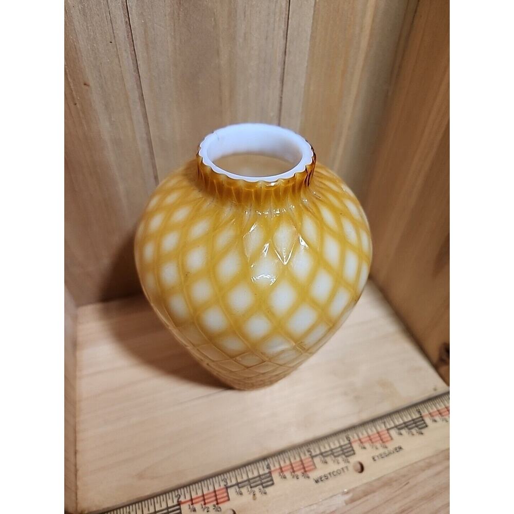 Antique Victorian Amber Cased Milk Glass Honeycomb Quilted Optic Vase 6" - Picture 2 of 16